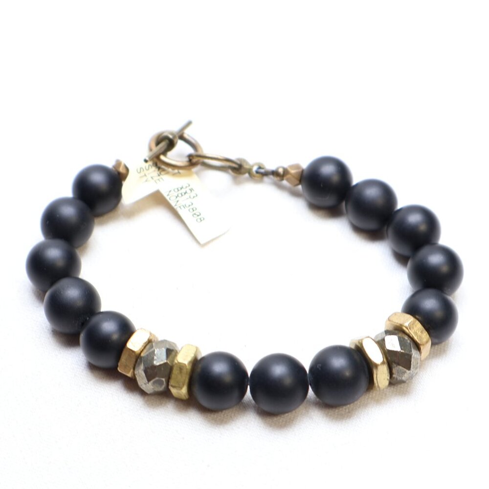 Rachel Nathan Hex Matte Black Agate Toggle Bracelet $148 New